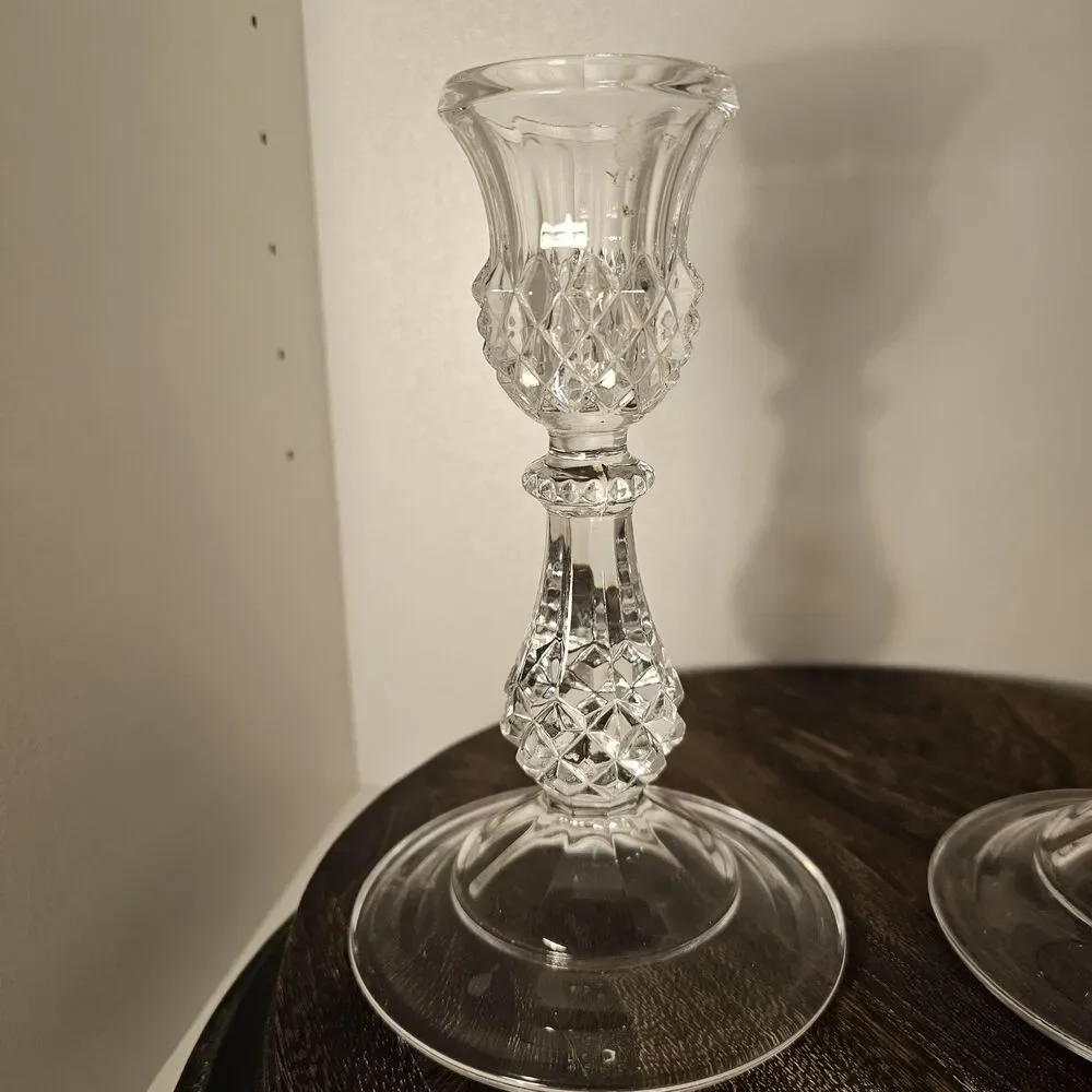 Vintage Diamond Point Candlesticks